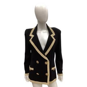 VTG Mike Korwin Womens Blazer Size M Fine Knit Gold Shimmer Trim Amazing Buttons